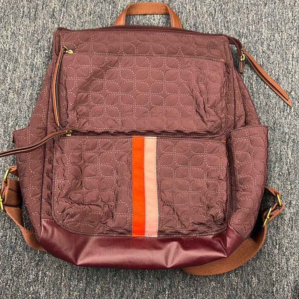 Fossil Maroon Jenna Quilted Backpack With Side Pockets Adjustable Strap